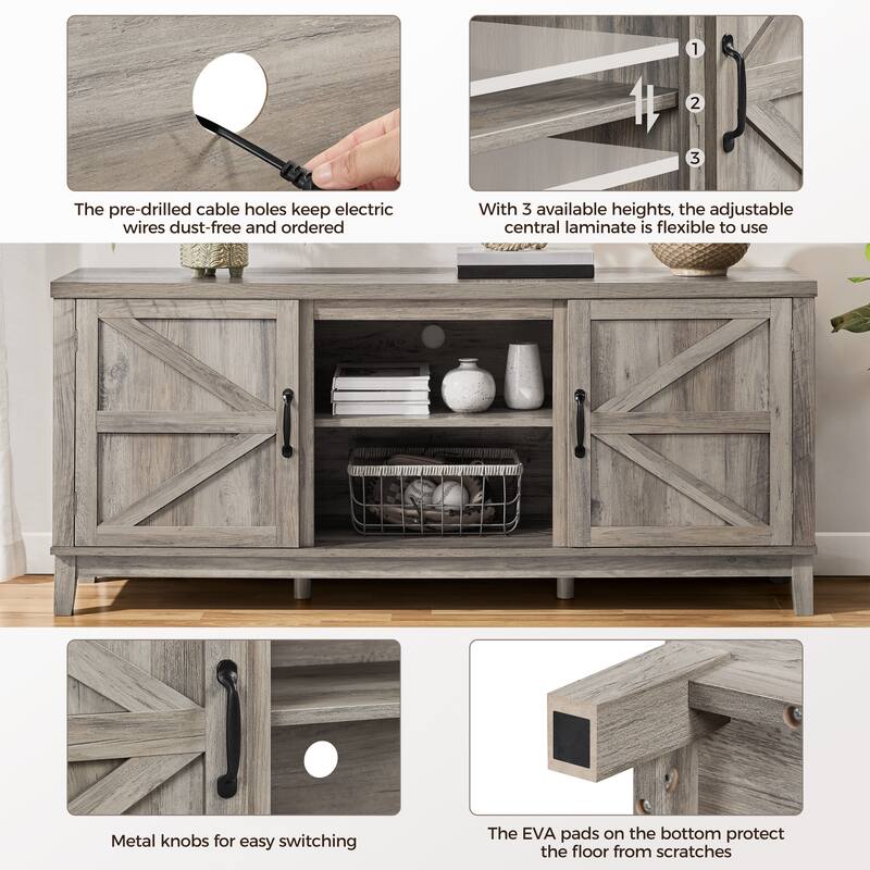 Yaheetech 58" 2-Tier Farmhouse TV Stand Entertainment Console Cabinet