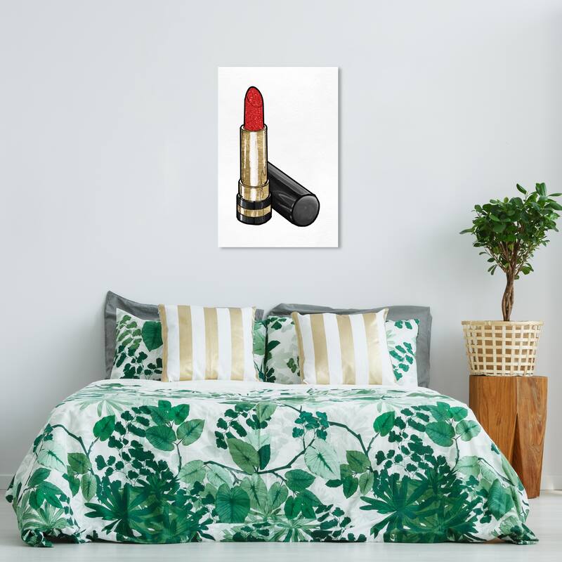 Wynwood Studio Canvas Fashion and Glam Fancy Lipstick III Gold and Metallic Gold Glam Wall Art Canvas Print - 36 x 24
