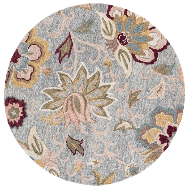 SAFAVIEH Handmade Blossom Katerinka Wool Rug - 6' Round - Grey/Light Pink