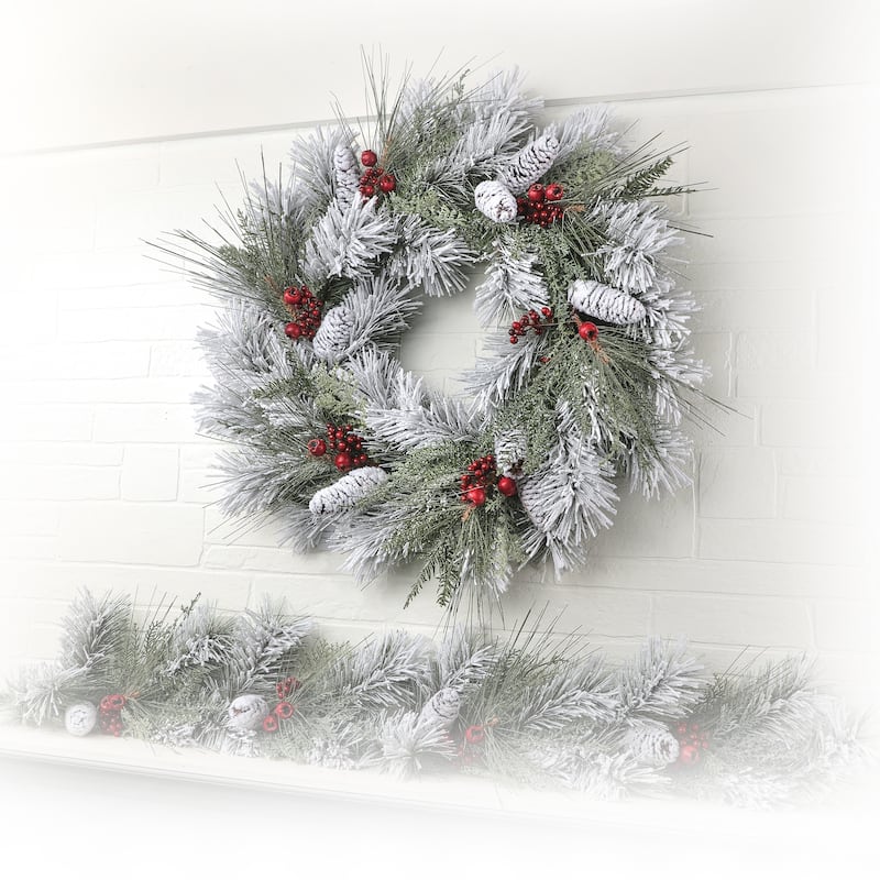 30" Frost Pine/Coneiterry Fresh Berry Wreath
