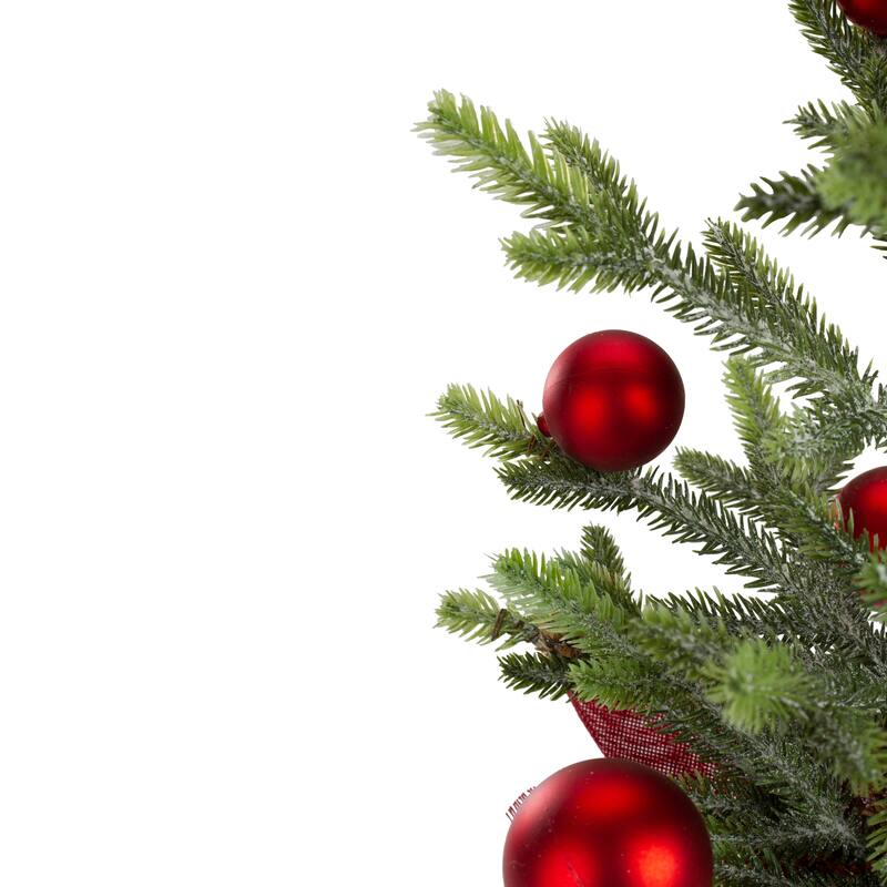 18" Potted Pine Red Ornaments Medium Artificial Christmas Tree – Unlit - 1.5 Foot