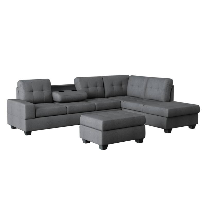 Fresno Reversible Sectional Sofa with Ottoman - Dark Grey