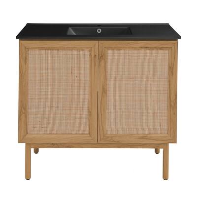 Classe 36 In. Oak Bathroom Vanity With Black Ceramic Sink Top