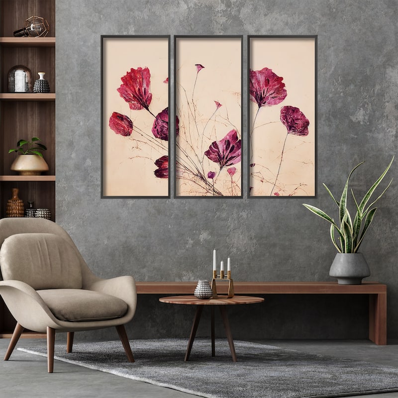 "Purple Flowers" Framed 3-Piece Wall Art Set by Treechild