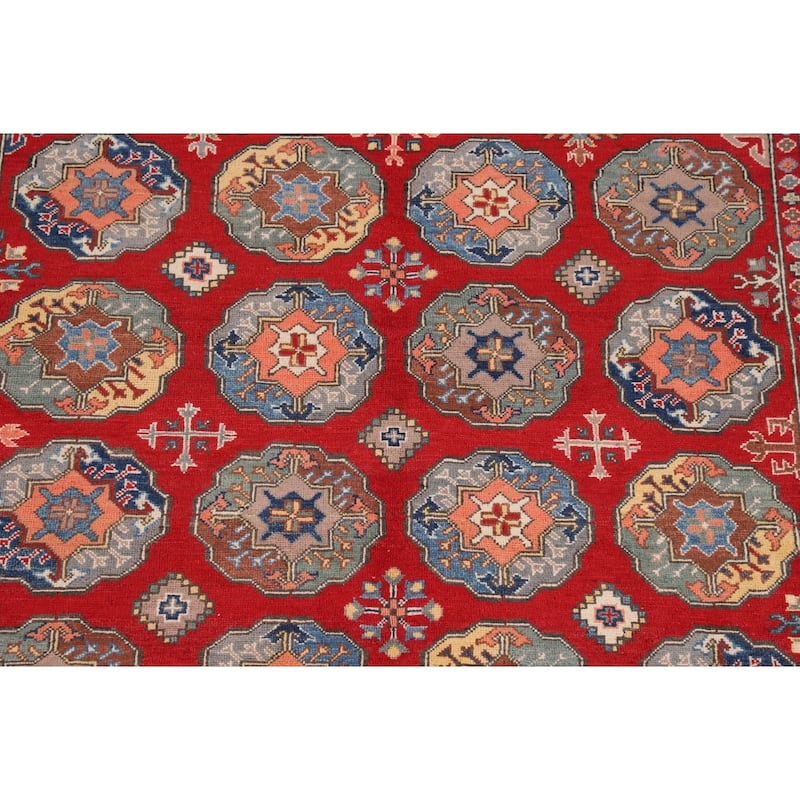 All-Over Red Kazak Oriental Area Rug Hand-Knotted Wool Carpet - 6'7" x 9'7"
