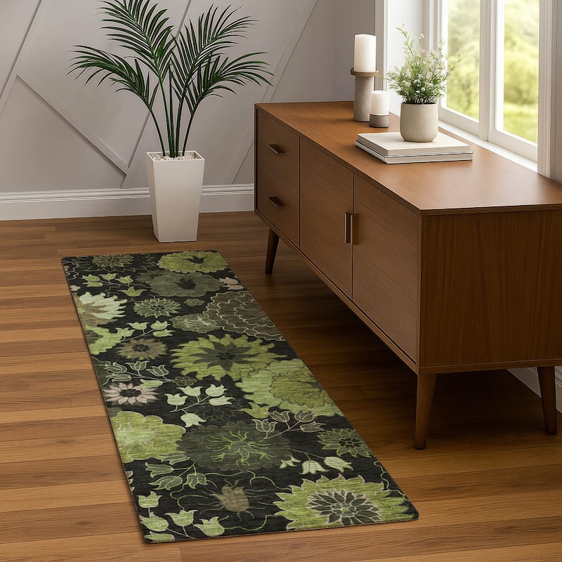Machine Washable Indoor/ Outdoor Modern Floral Chantille Rug