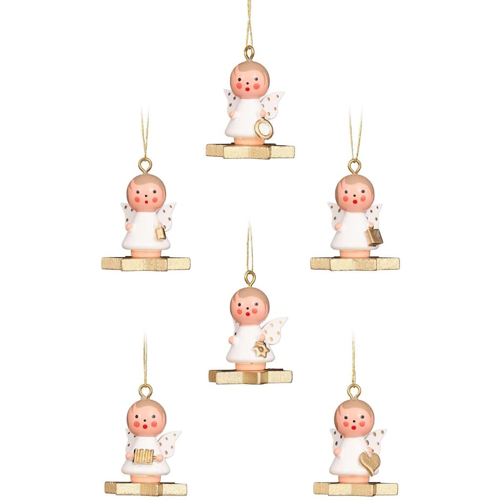 Set of 6 Christian Ulbricht Angel on a Star Christmas Ornaments 1.25"