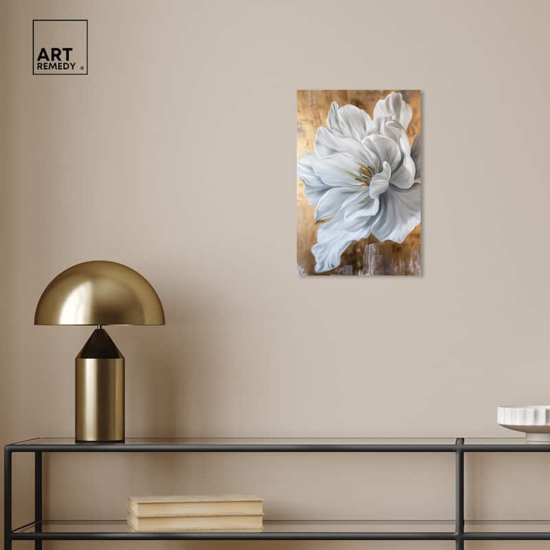 Art Remedy Bloom White Petals Gallery Wrapped Floral Fine 1 Piece Canvas Wall Art