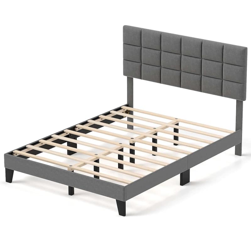 Costway Full/Queen/King Size Bed Frame Modern Linen Fabric Upholstered - Queen