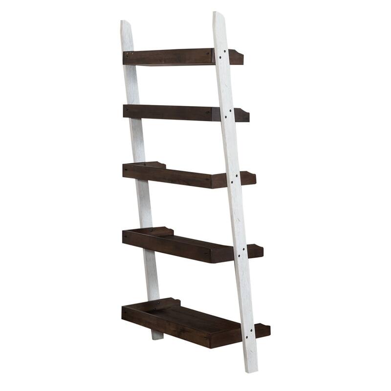 Farmhouse Two Tone White & Wood Tone Leaning Bookcase