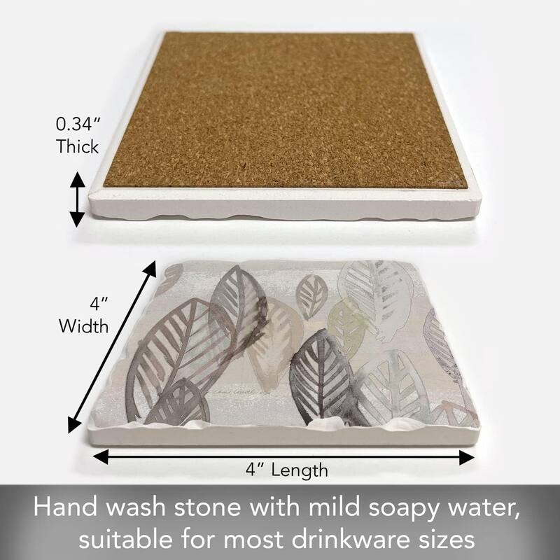 Absorbent Stone Tumbled Tile Coasters, Modern Leaves, Set of 4