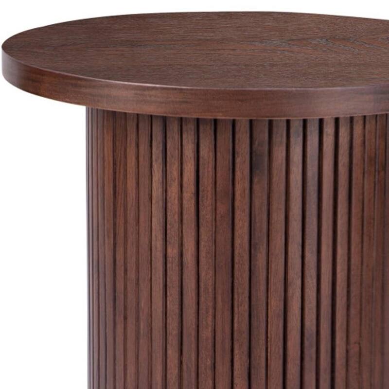 HomeRoots 22" Brown Wood Round Pedestal End Table - 16.93 in. x 22.05 in. x 16.93 in.