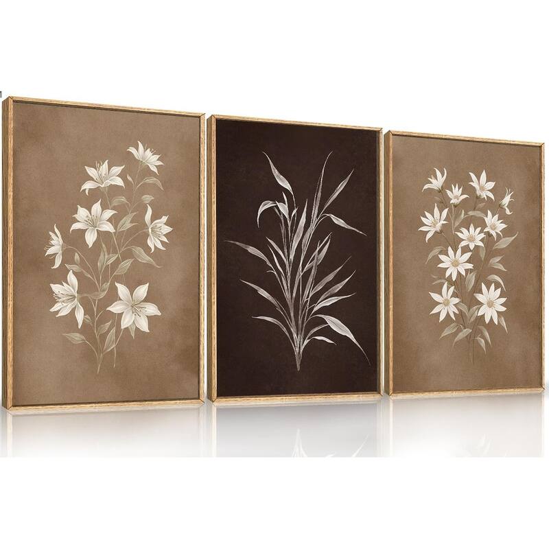 Brown and Black Flower Wall Decor,Nature Wildflower Artwork - 16 x 24