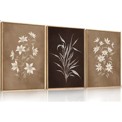 Brown and Black Flower Wall Decor,Nature Wildflower Artwork