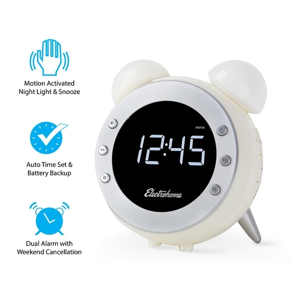 Electrohome Retro Alarm Clock Radio with Motion Activated Night Light and Snooze (CR35W)
