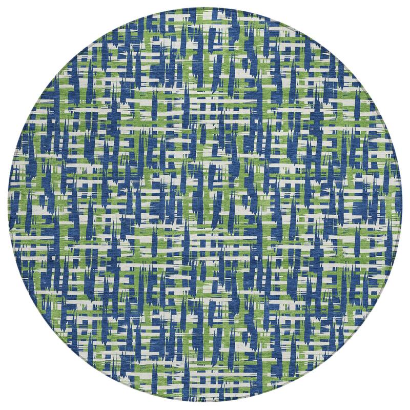 Machine Washable Indoor/ Outdoor Modern Crosshatch Chantille Rug - Navy - 8' x 8'