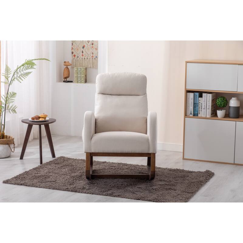 Modern Accent Upholstered Rocking Rocker High Back Arm Chair with Wooden Frame Side & Pockets for Living Room