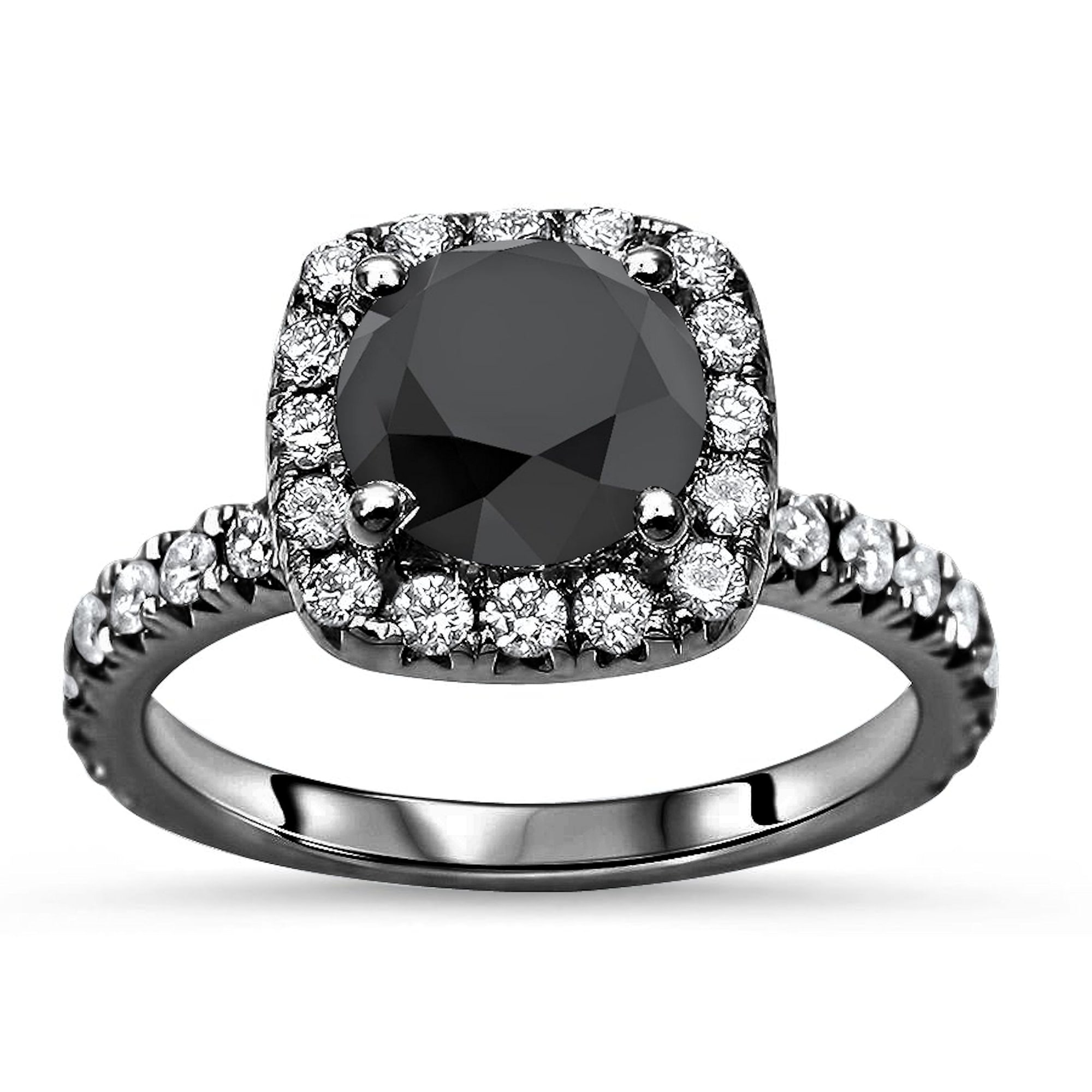 18K Black Rhodium Over White Gold 3.15ct Black Round Diamond Halo Engagement Ring