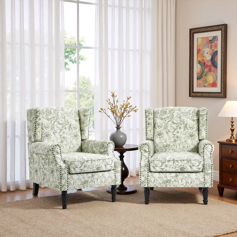 Upholstered Nailhead Trim Armchair Wingback Accent Chairs Set of 2