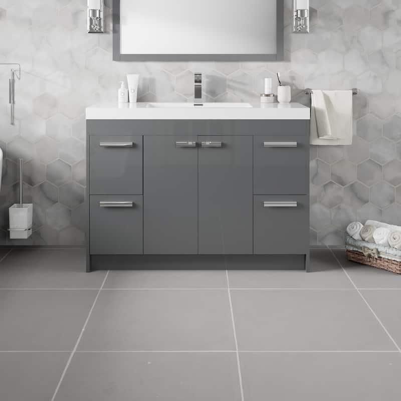 Eviva Lugano 48 inch Gray Modern Bathroom Vanity with White Integrated Acrylic Top - 48"