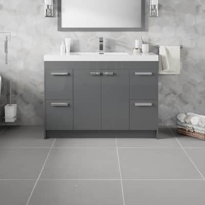 Eviva Lugano 48 inch Gray Modern Bathroom Vanity with White Integrated Acrylic Top - 48"