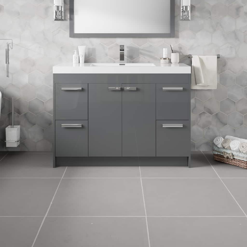 Eviva Lugano 48 inch Gray Modern Bathroom Vanity with White Integrated Acrylic Top - 48"