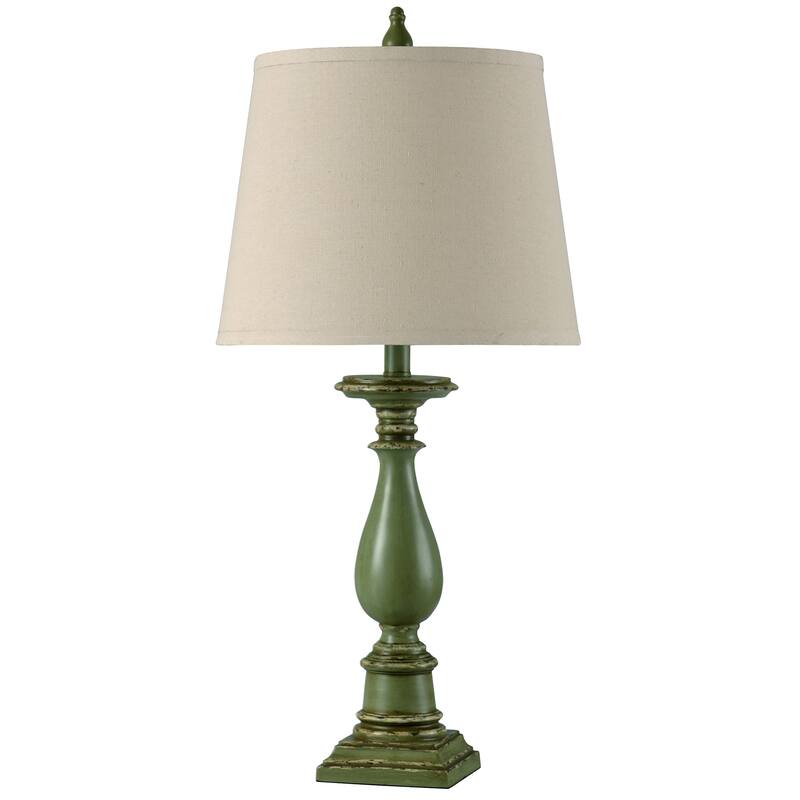StyleCraft Mackinaw Distressed Green Table Lamp - Off-White Hardback Fabric Shade - Distressed Green