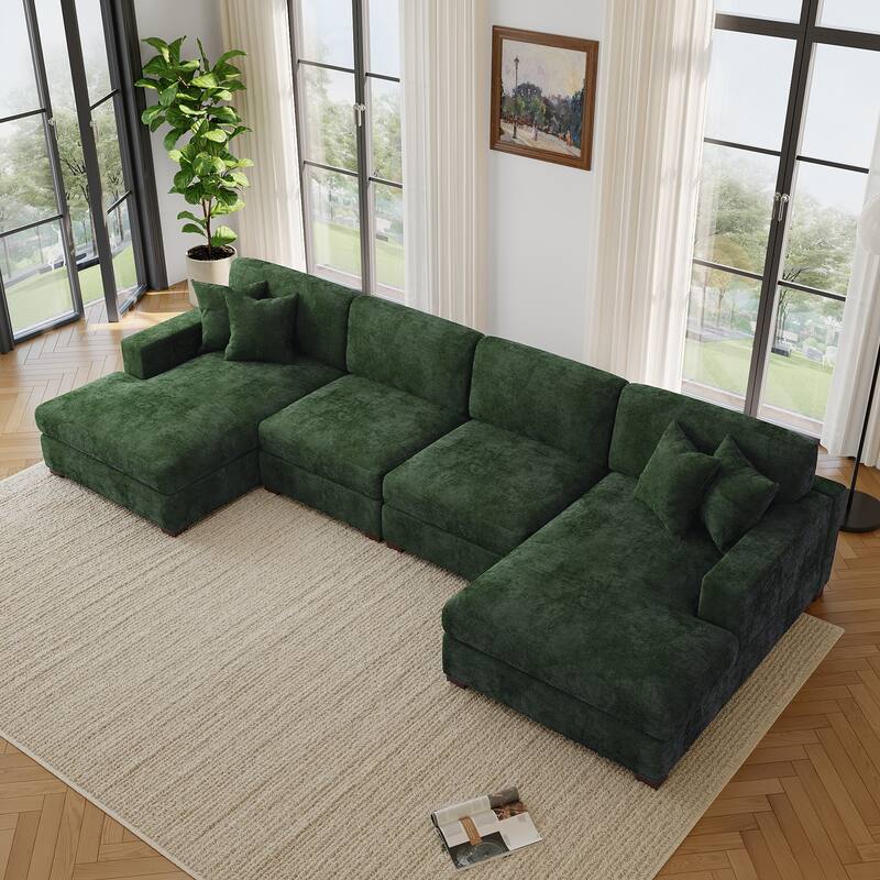 Modern Upholstered Chenille Modular Sectional Sofa with 2 Chaise