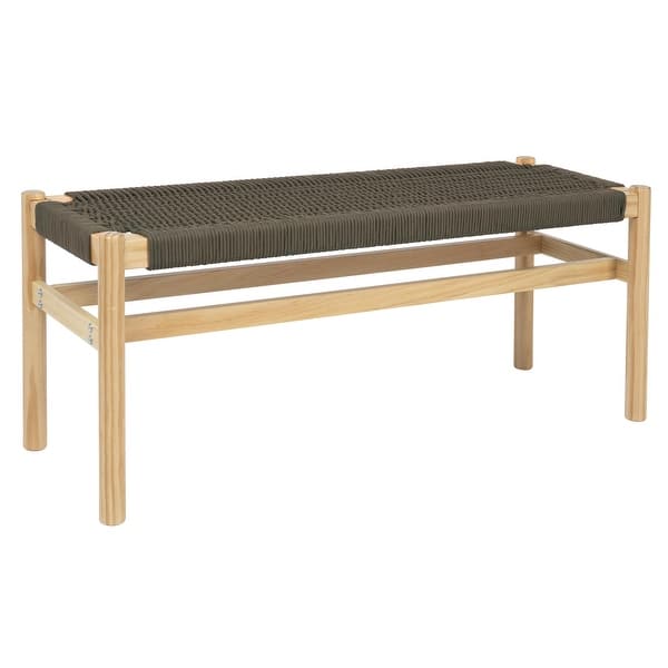 slide 2 of 7, Fernway Solid Wood and Woven Rope Entryway Bench - 43.3"L x 15.0"W x 18.0"H Moss Green