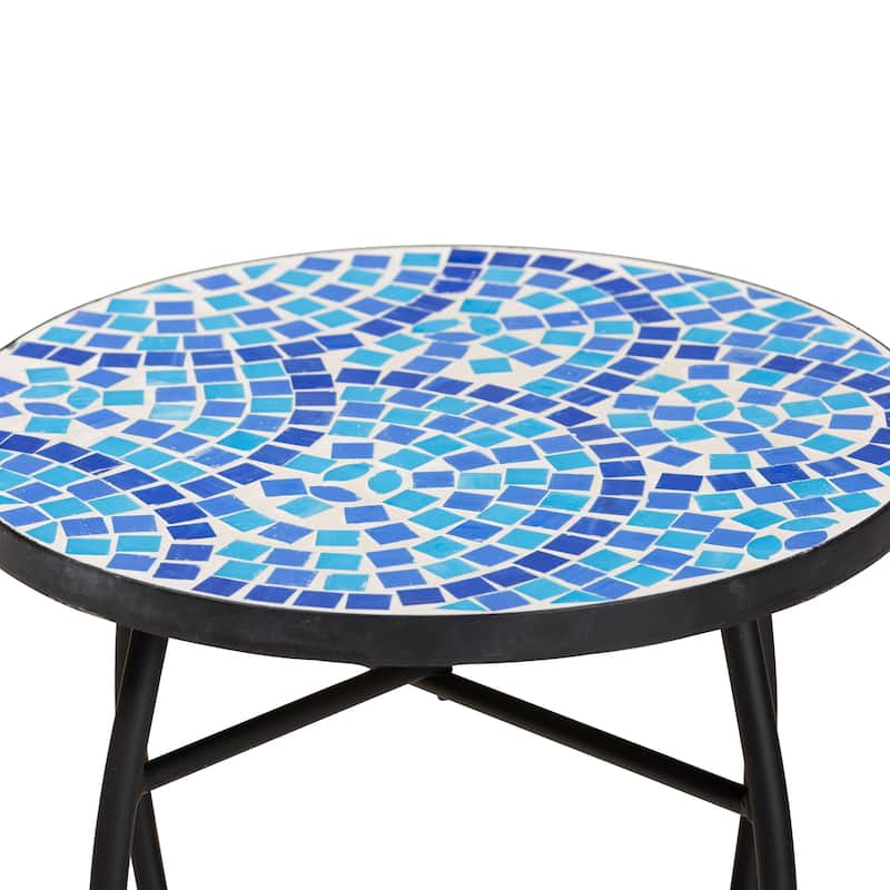 Gaenor Modern and Contemporary Black Metal and Blue Glass Plant Stand