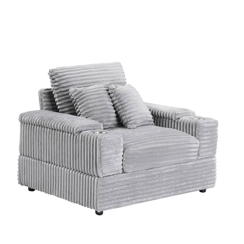 57 Inch Corduroy Single Sofa with Ottoman Sleeper Sofa Lounge Sofa