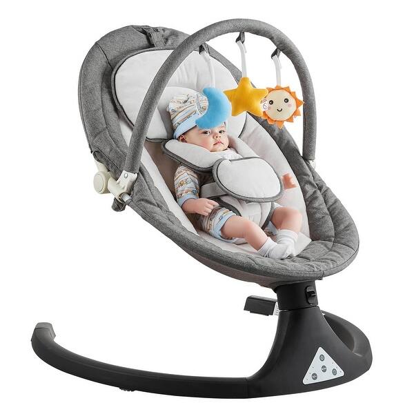 slide 2 of 10, Grey Foldable Electric Baby Swing with Music 5 Gentle Swing Speeds and 3 Adjustable Seat - 28.35" L x 24.8" W x 18.5"-27.17" H