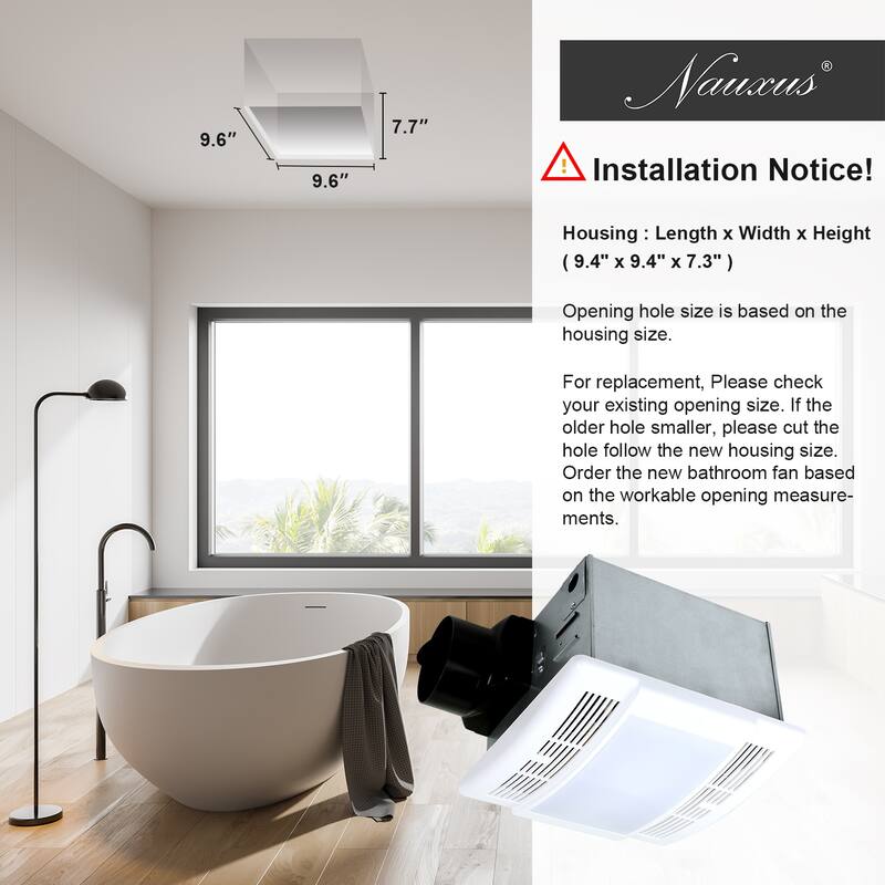 Ultra Quiet Bathroom Exhaust Fan with LED Light 90CFM 1.5 Sone Bathroom Ventilation Fan with Square Frosted Plastic Cover