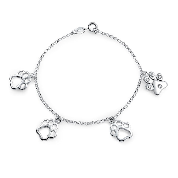 Pet Love Necklace sterling silver heart charms Tiny dog cat paw print
