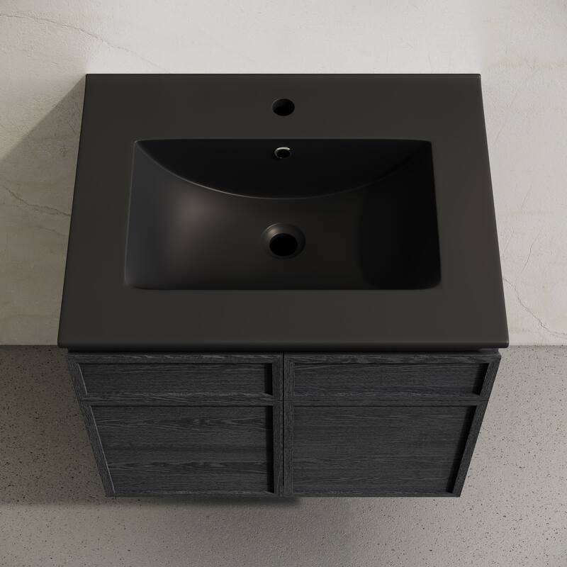 St. Tropez 24" Wall-Mounted Bathroom Vanity In Black Oak With Black Sink Top - 24