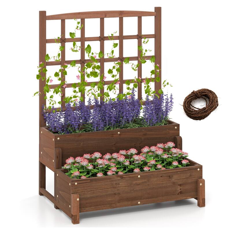 Gymax 2PCS Raised Garden Bed w/Trellis Drainage Holes Legs Twisting