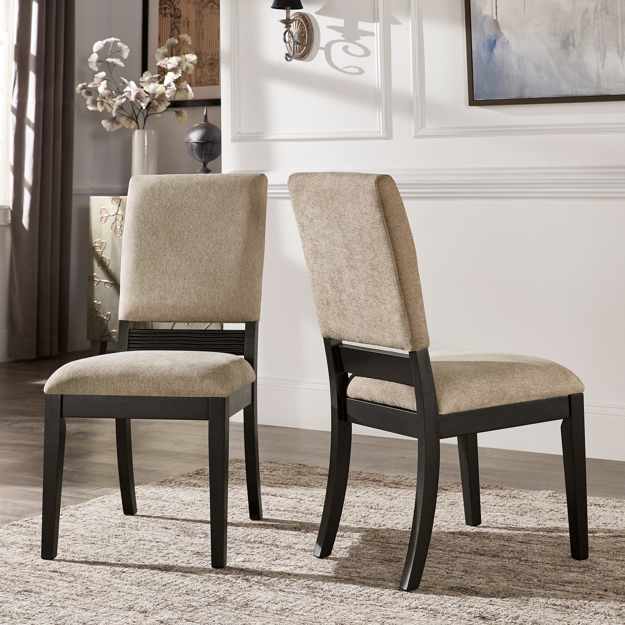 Brasov Black Finish Light Grey Linen Dining Chair (Set of 2) by iNSPIRE Q Modern