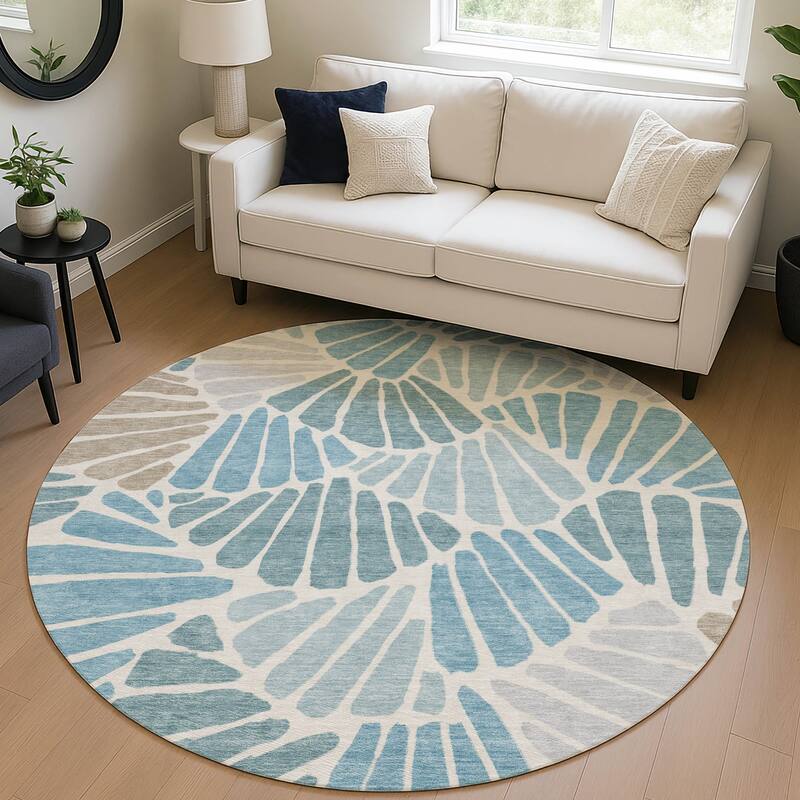 Machine Washable Indoor/ Outdoor Floral Modern Chantille Rug