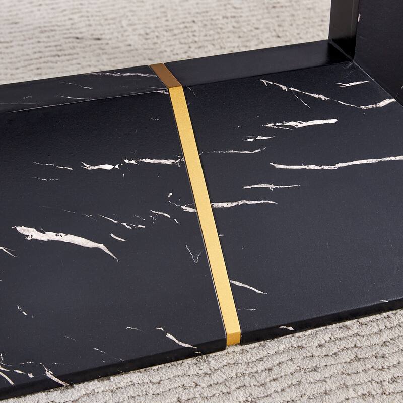 Roomfitters Modern Dining Table with Black Marble Look MDF Top for Elegant Dining or Entertaining Guests, Black