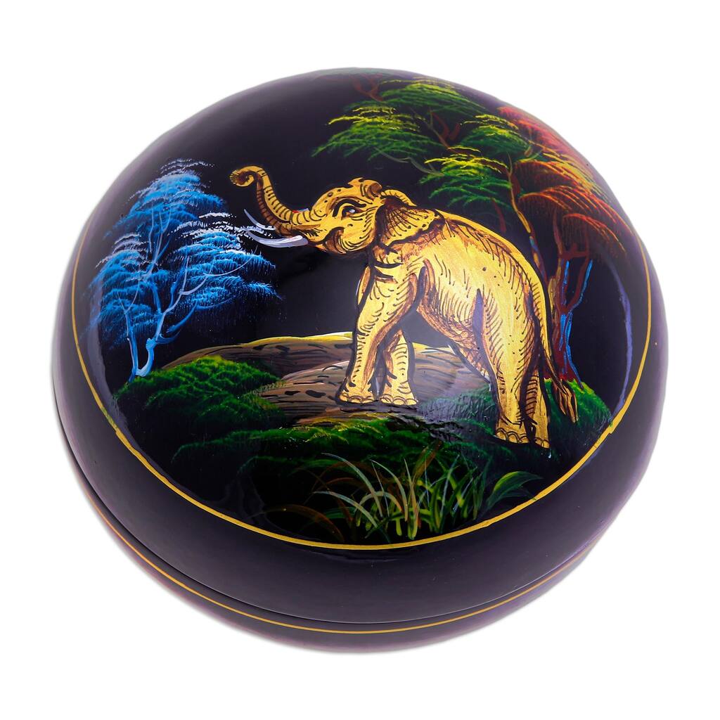 Novica Handmade Painted Elephant Lacquerware Wood Box