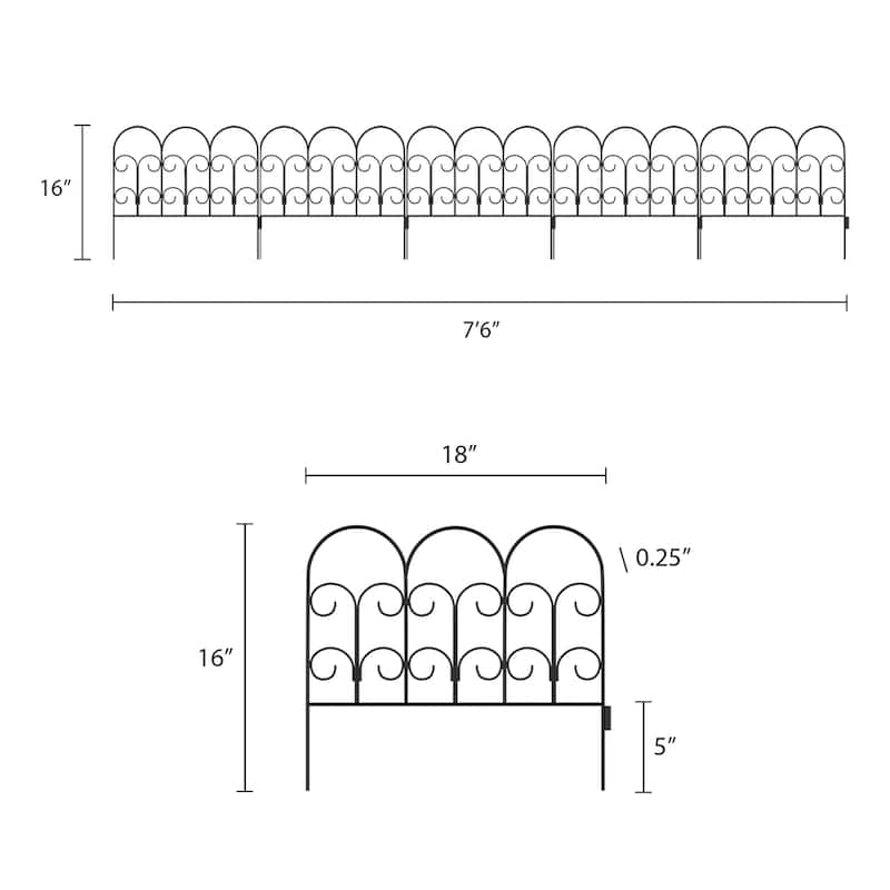 Metal Garden Fencing - Set of 5 Interlocking Panels for Flower Beds and Landscaping by Pure Garden (Black)