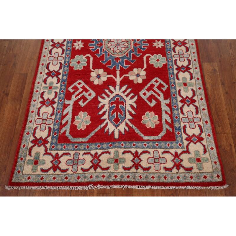 Red Kazak Oriental Foyer Rug Handmade Wool Carpet - 3'3" x 5'5"