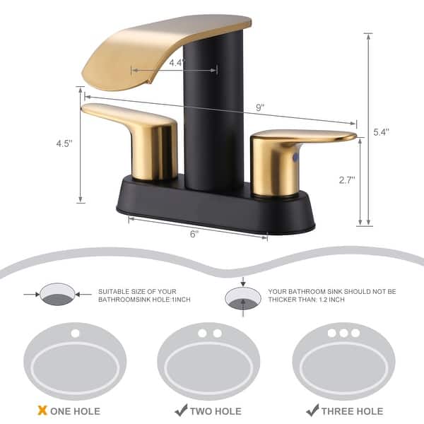 dimension image slide 2 of 7, WOWOW 4 in. Centerset Double Handle Waterfall Bathroom Sink Faucet