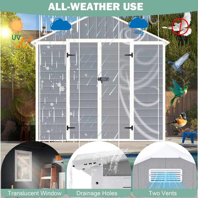 7.5x6.5FT Outdoor Resin Storage Shed, All-weather Plastic Shed w/Lockable