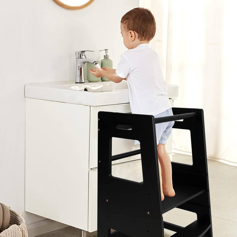 Toddler Standing Tower Kitchen Step Stool Adjustable Height Learning Stool,Helper Removable Anti-Drop Safety Rail Stool