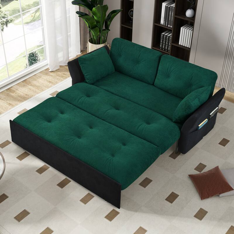 Queen Convertible Pull Out Sofa Bed, Sleeper Sofa Couch with Thicked Cushions, Loveseat Sofa with Side Storage