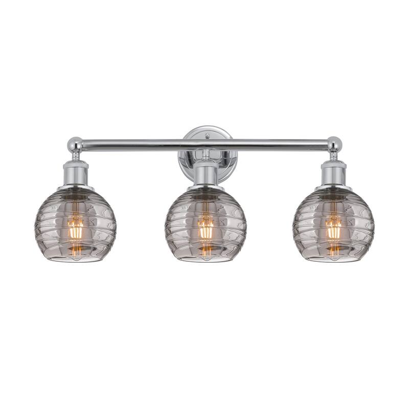 Innovations Lighting 616-3W 10 24 Athens Deco Swirl Vanity Athens Deco - Polished Chrome / Light Smoke Deco Swirl