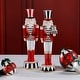 preview thumbnail 2 of 0, Royal Guard Christmas Figurines, Set of 2, Festive Holiday Soldier Décor, 14.25" & 14.5" Tall - Red, White, Black