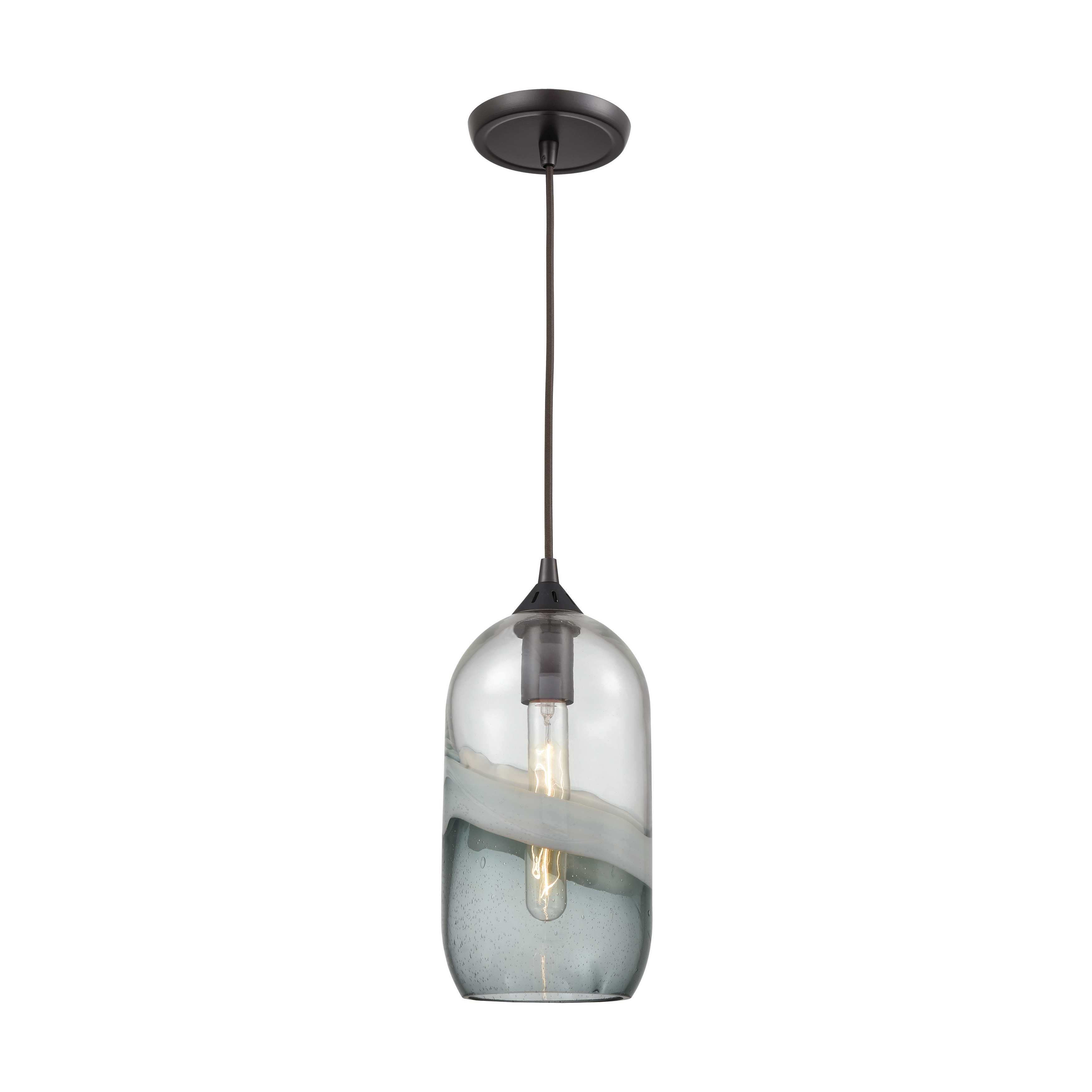 Elk Home Sutter Creek Oiled Bronze With Swirl Glass 1 Light Pendant