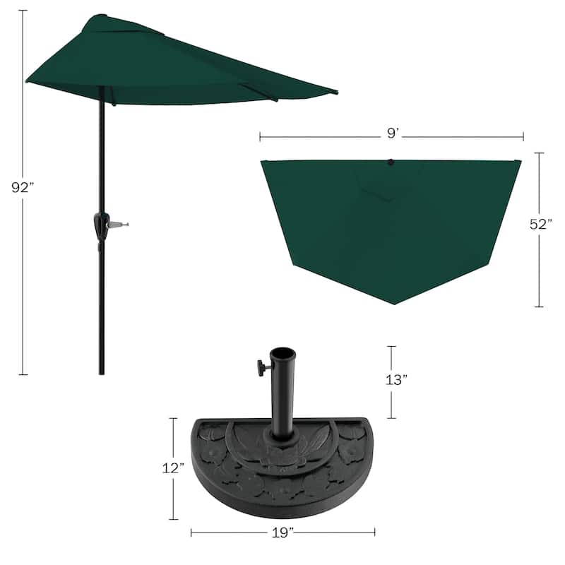 Pure Garden 9ft Half Umbrella with Base